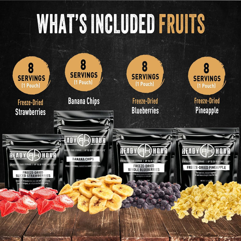 , Fruit & Veggie Mix, Non-Perishable Freeze-Dried Food, 30-Year Shelf Life, Portable Emergency and Adventure Food Supply, Durable Flood Safe Container, 56 Servings