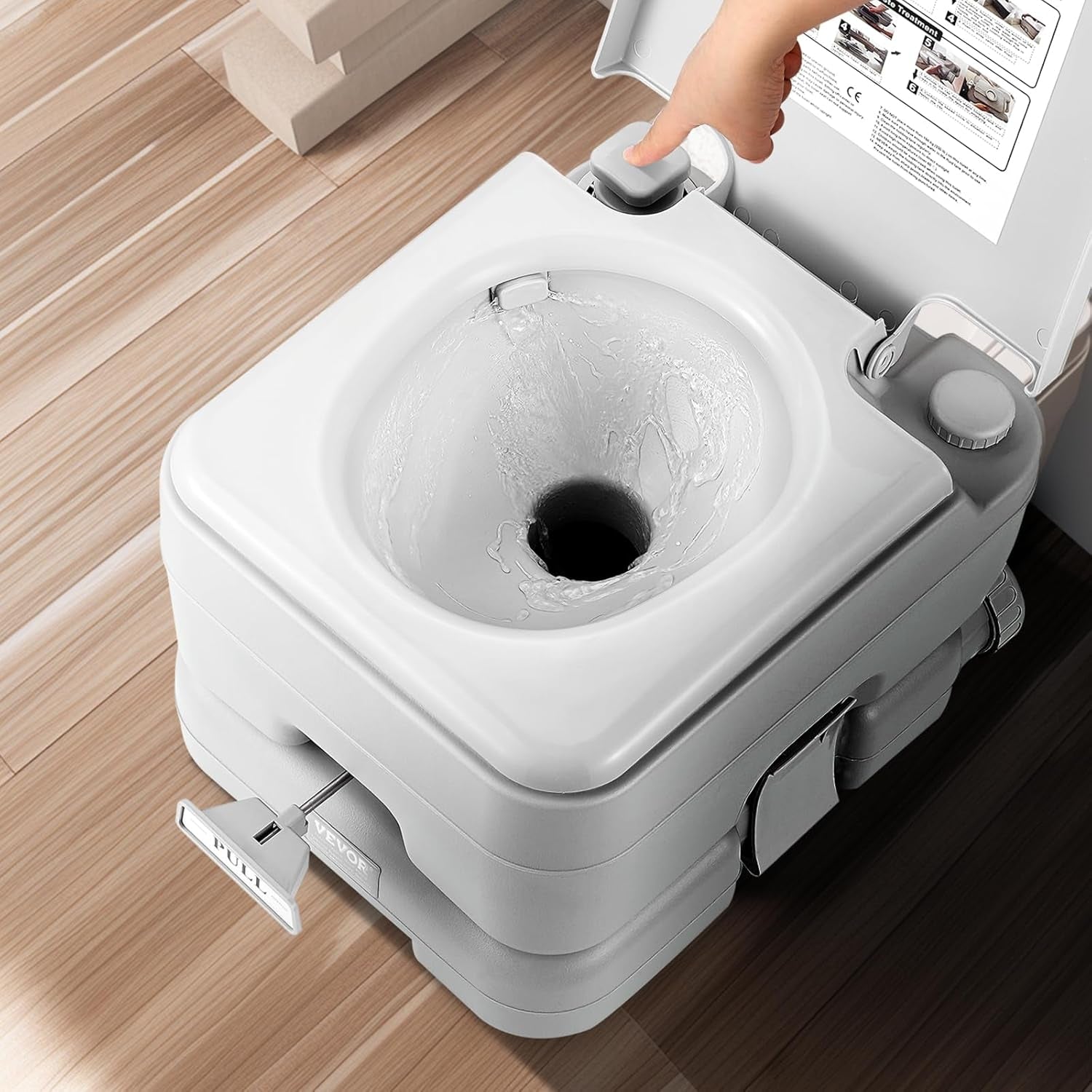 Portable Toilet for Camping & RV Trips, Cassette Toilet with 3.2 Gal, Push-Button Pressurized Flush, Sealed Spill-Proof