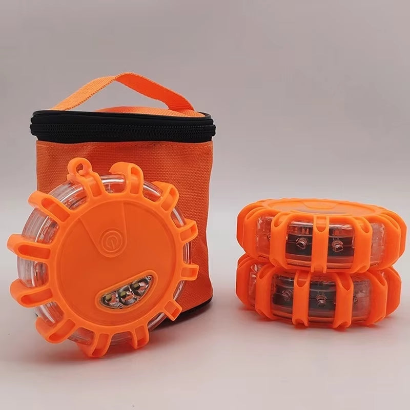 3 Pack LED Road Flares Flashing Emergency Warning Light Requires AAA Batteries Help Flash Roadside Safety Disc Magnetic Flashing