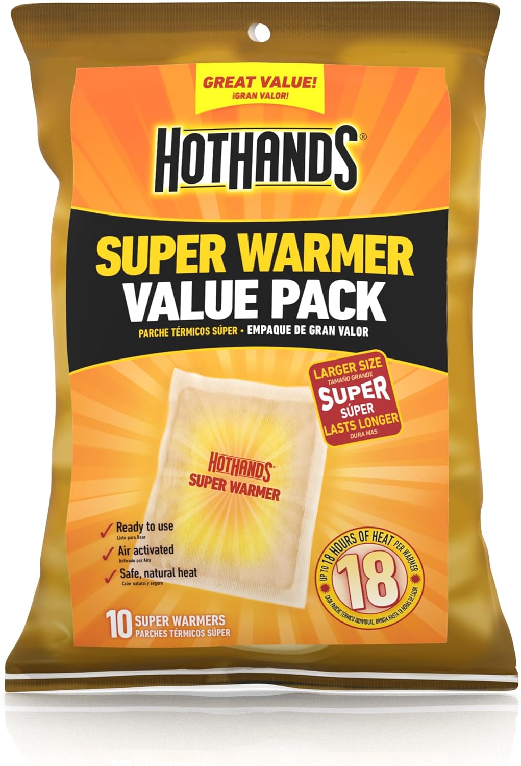 Body & Hand Super Warmers - Long Lasting Natural Odorless Air Activated Warmers - up to 18 Hours of Heat - 10 Individual Warmers
