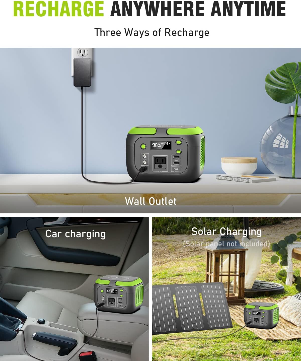 200W Portable Power Station,  42000Mah Solar Generator with 110V AC Outlet, DC, USB C, USB QC3.0, 155Wh Backup Battery Pack Power Supply for Camping Essential Road Trip Home Outdoor Emergency