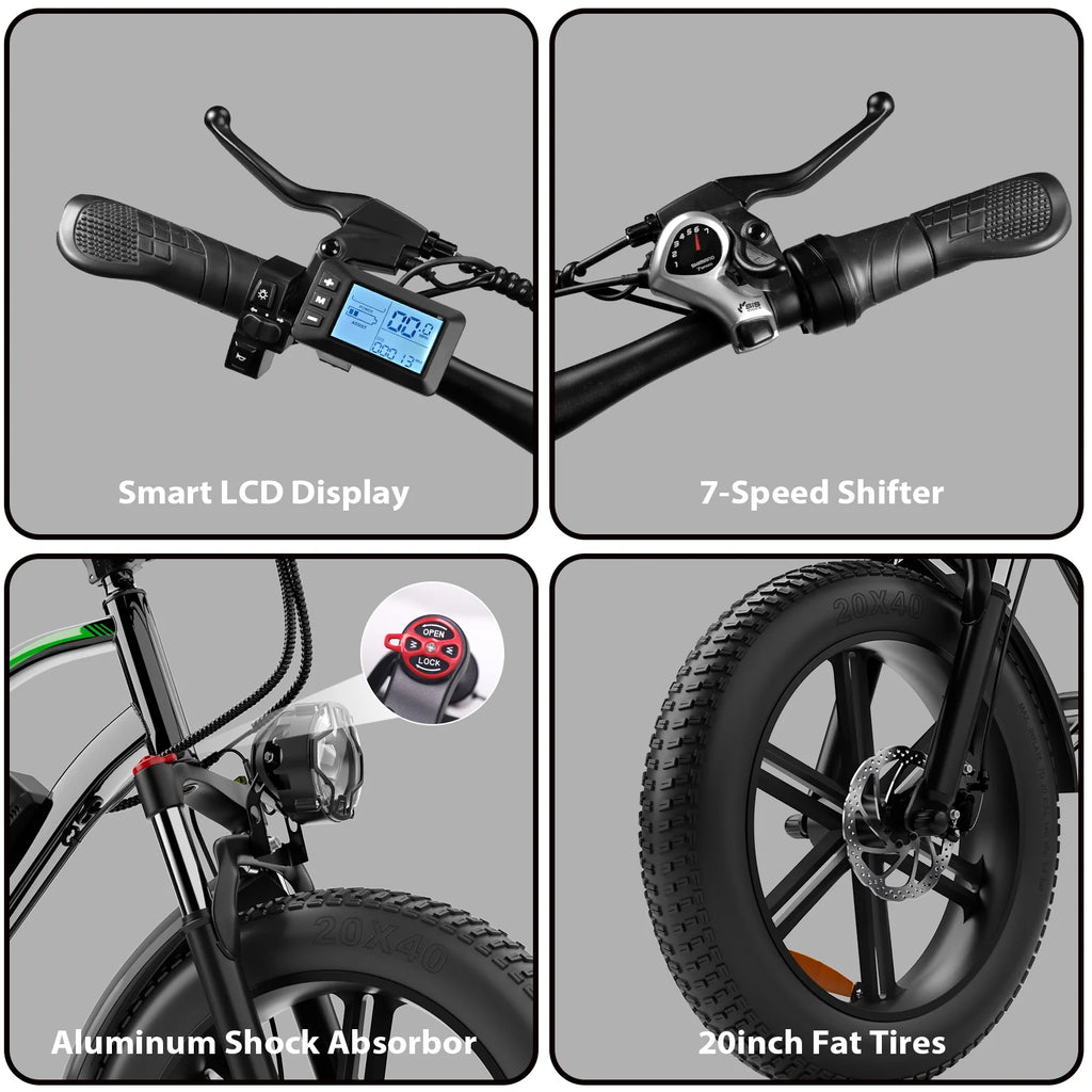 Electric Bike, Peak 1000W Electric Bicycles for Adults, 20X4.0" Fat Tire Ebike, 48V/13AH Battery, 25MPH E-Mountain Bike for Cycling & Off-Road, 7-Speed Front Suspension Ebike for Adults UL2849