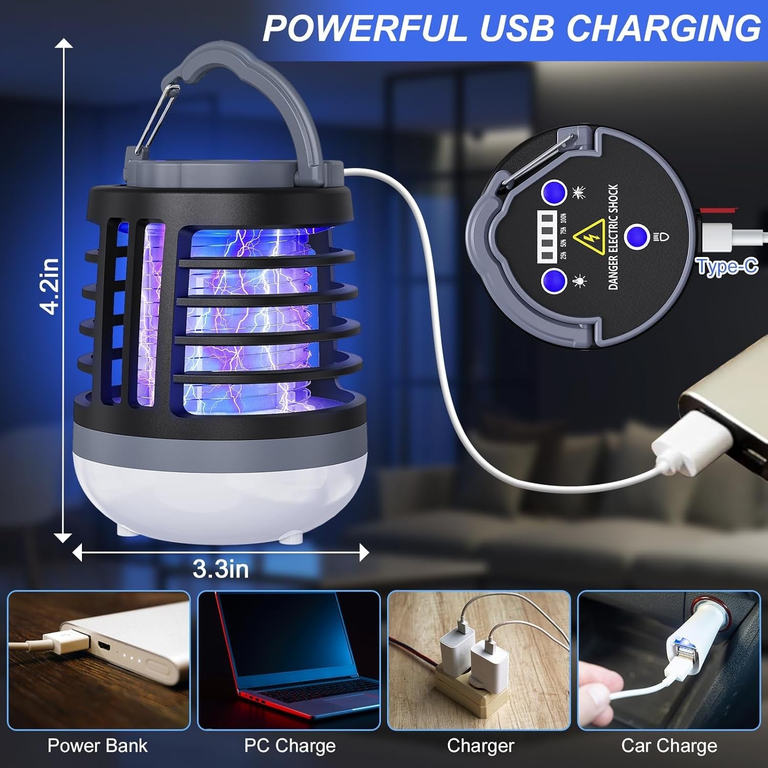 3 in 1 Indoor Bug Outdoor Mosquito Zappers, USB Rechargeable Mosquito Killer