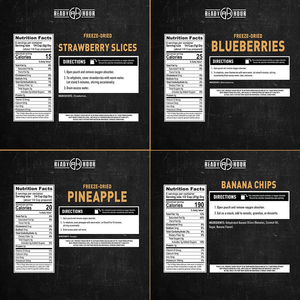 , Fruit & Veggie Mix, Non-Perishable Freeze-Dried Food, 30-Year Shelf Life, Portable Emergency and Adventure Food Supply, Durable Flood Safe Container, 56 Servings