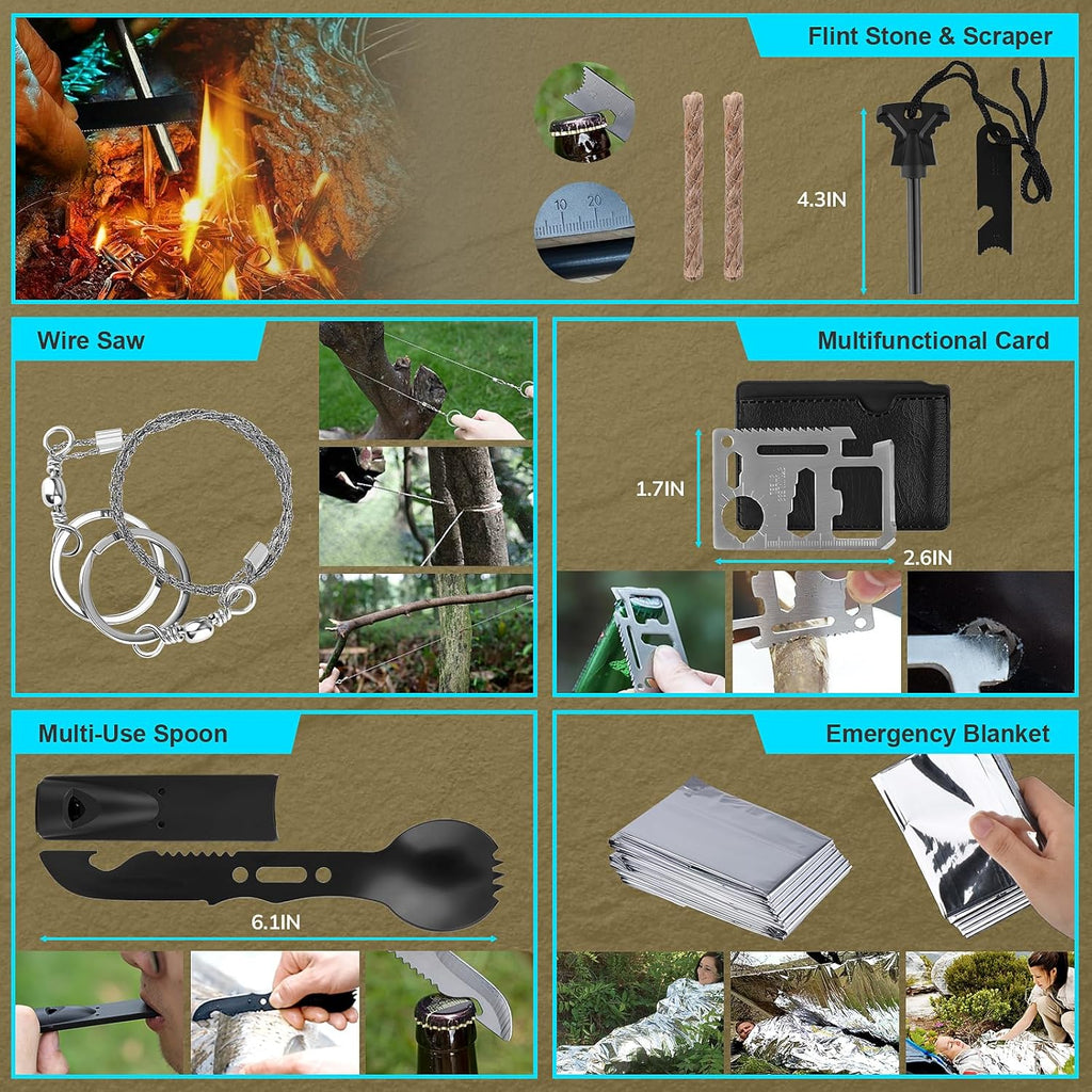 Survival Kit, Gifts for Christmas Men, Women, 251Pcs Emergency Survival Gear and Supplies Equipment, First Aid Kit with Crossbody Bag, Camping Essentials for Earthquake, Hiking, Outdoor Adventure