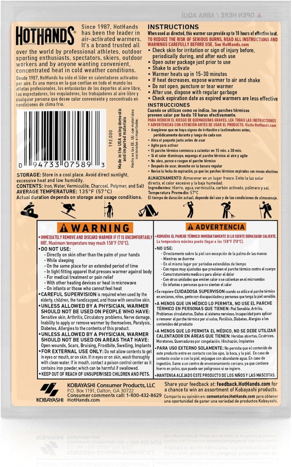 Body & Hand Super Warmers - Long Lasting Natural Odorless Air Activated Warmers - up to 18 Hours of Heat - 10 Individual Warmers