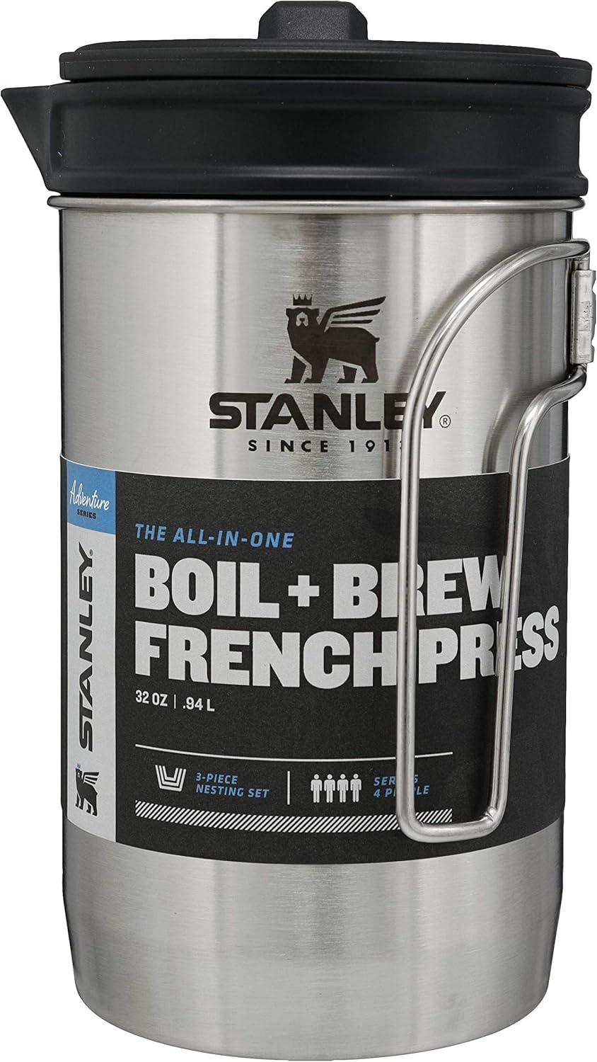 All in One French Press Coffee Maker 32 Oz | 5 Minute Brew, 4 Hours Hot | Mesh Filter for Coffee Grounds | Insulated Stainless Steel French Press | Bpa-Free | Stainless