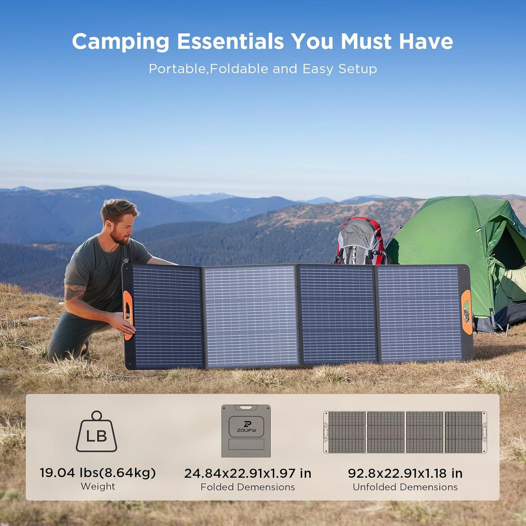 220 Watt Portable Solar Panel for Power Station,Camping Essentials,18.6V Foldable Solar Charger with Solar Cable 23.5% High Efficiency IP67 Waterproof 4 Kickstands for Camping RV Blackout