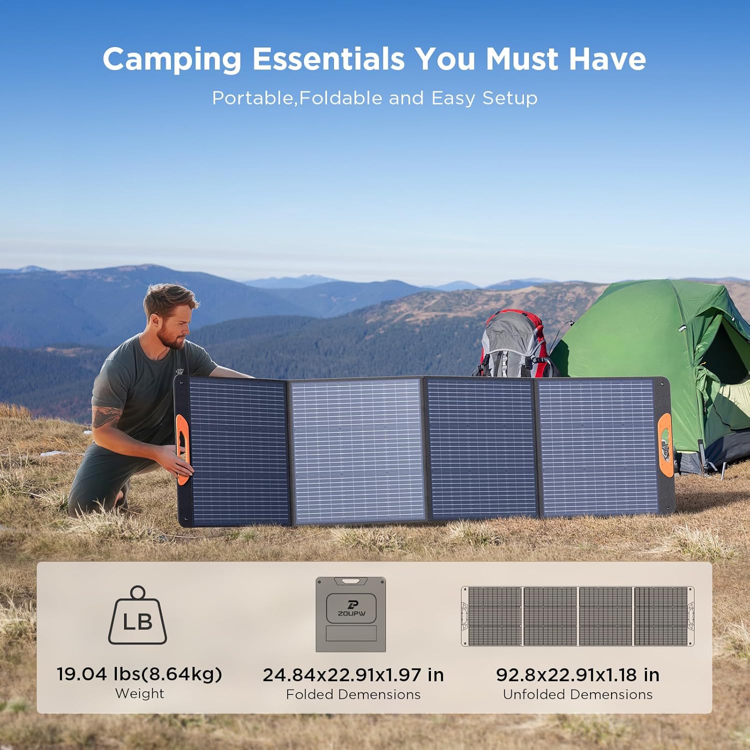 220 Watt Portable Solar Panel for Power Station,Camping Essentials,18.6V Foldable Solar Charger with Solar Cable 23.5% High Efficiency IP67 Waterproof 4 Kickstands for Camping RV Blackout