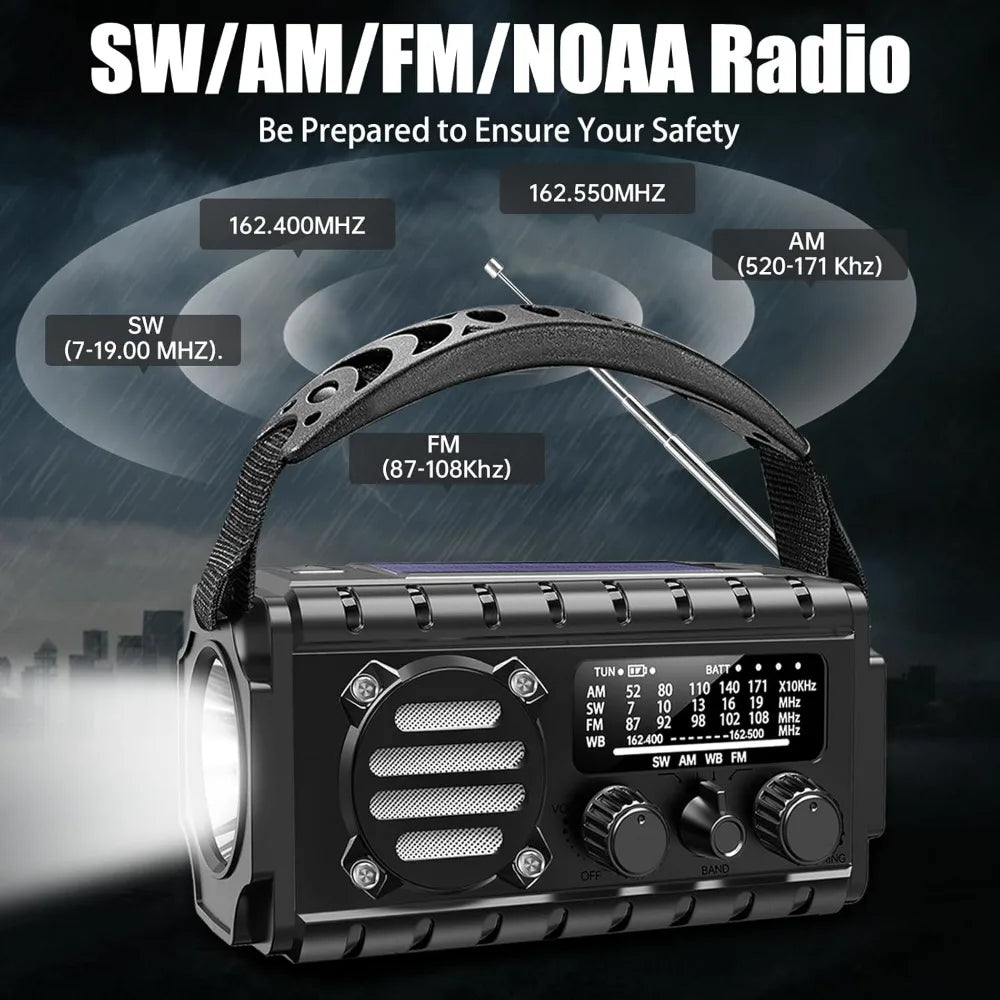 20000Mah Solar Hand Crank Emergency Radio with NOAA Weather, Flashlight, SOS Alarm, and Phone Charger for Outdoor Survival