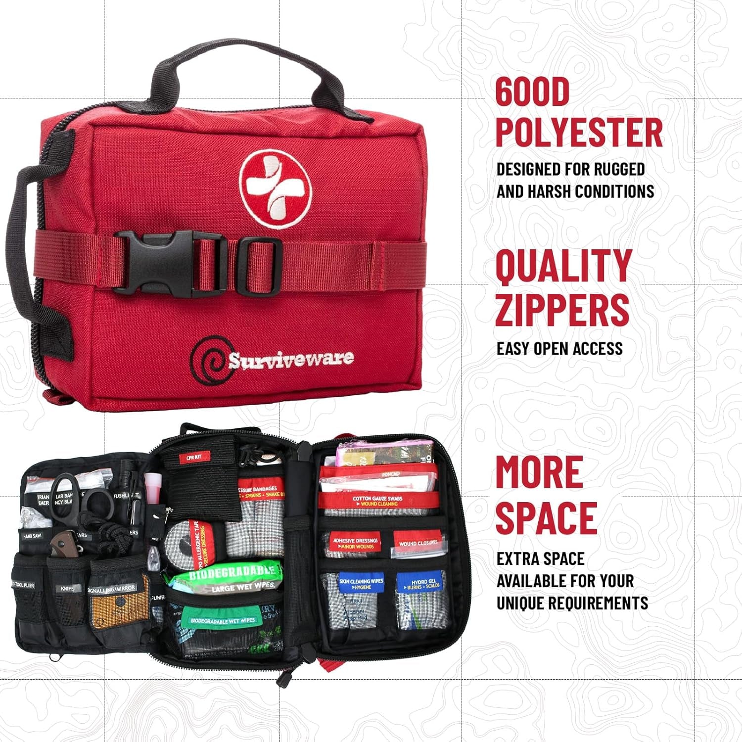 119 Pcs Comprehensive Premium Survival First Aid Kit - Medical Emergency Kit for Travel Camping Gear, Home Essentials & Outdoor Emergencies - HSA & FSA Eligible Survival Kit