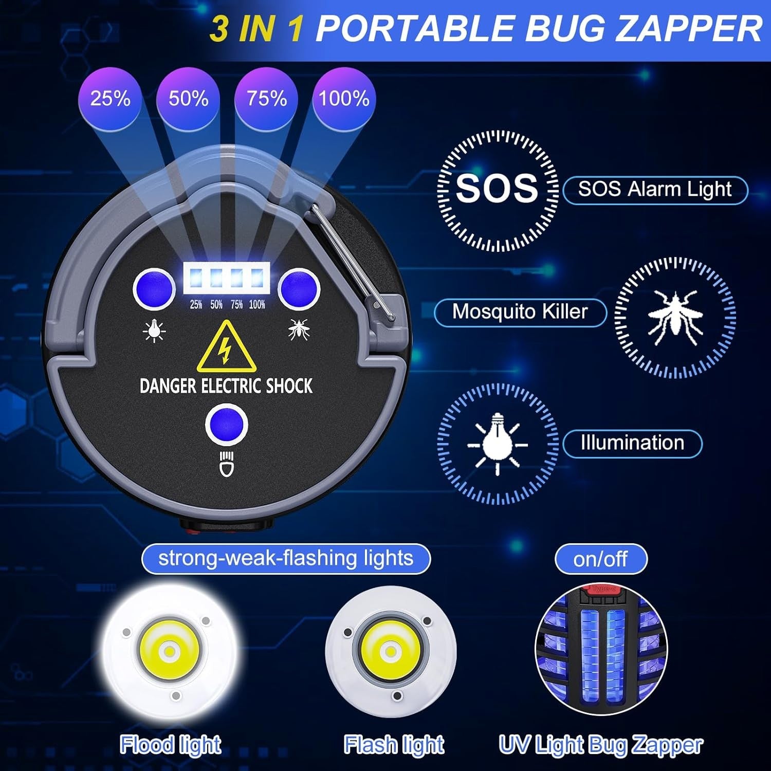 3 in 1 Indoor Bug Outdoor Mosquito Zappers, USB Rechargeable Mosquito Killer