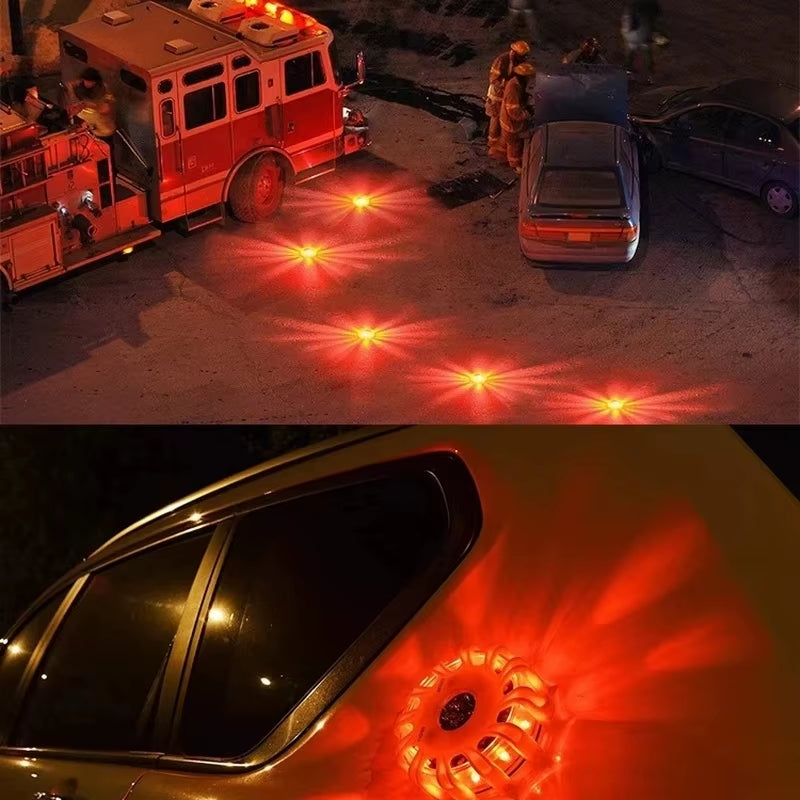 3 Pack LED Road Flares Flashing Emergency Warning Light Requires AAA Batteries Help Flash Roadside Safety Disc Magnetic Flashing